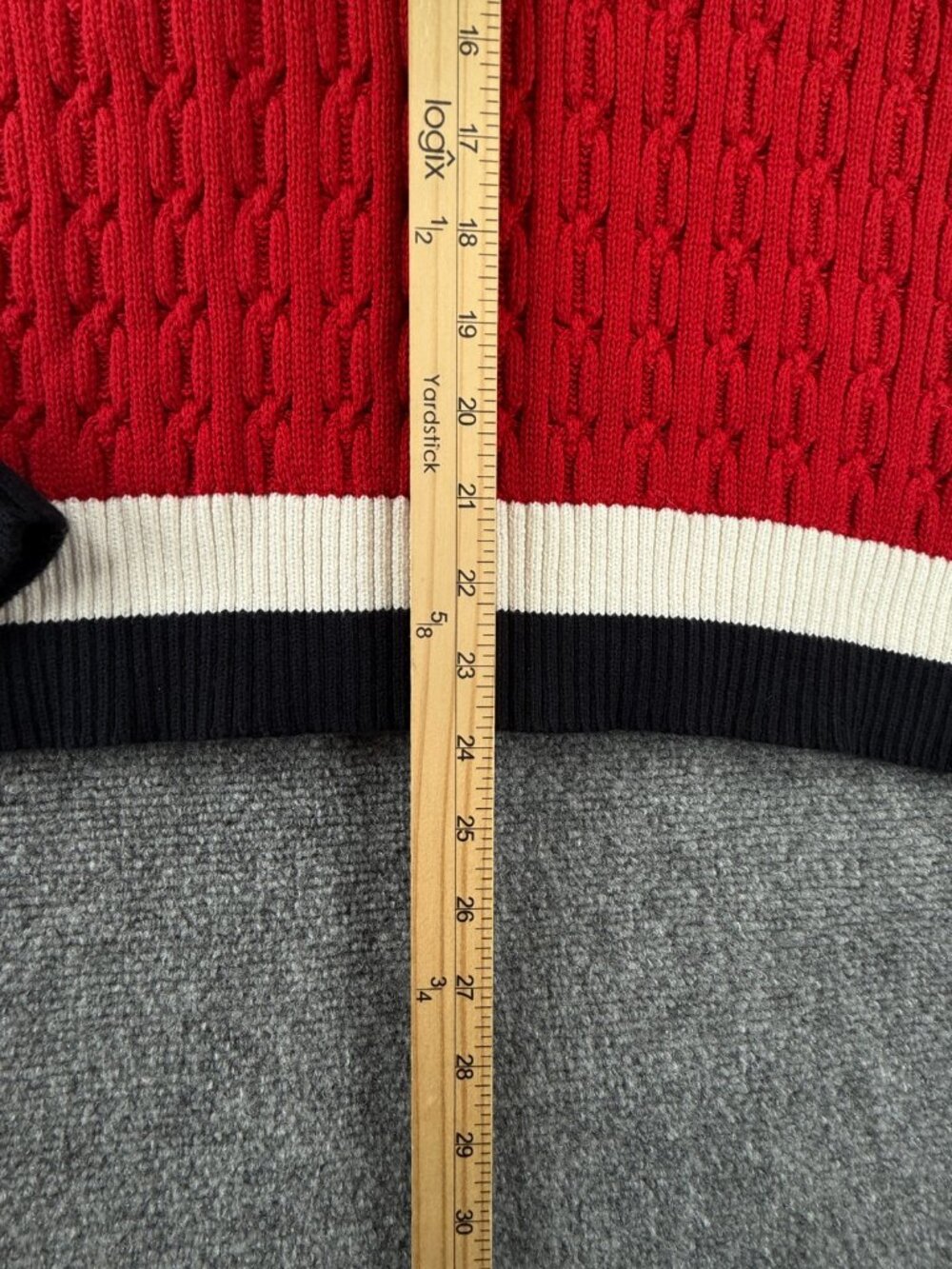 NWT Tommy Hilfiger Red Cable Knit Pullover Sweater $80 Women XL Preppy Blue Trim - Picture 5 of 13